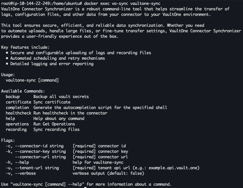 vaultone-sync CLI help
