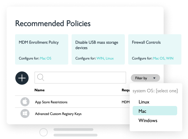 Tableau de bord des politiques recommandées dans le portail multi-locataires de JumpCloud.