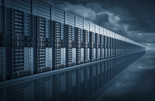 Digital illustration of endless server room