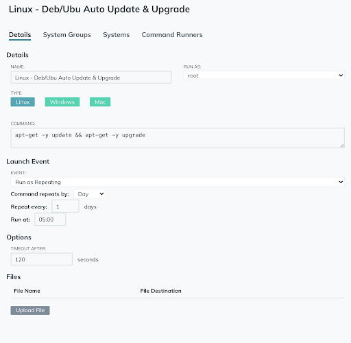 screenshot demonstrating JumpCloud command for Linux Debian/Ubuntu distributions 