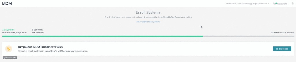 Animated gif view showing how many of an organization's existing Mac computers are already enrolled in JumpCloud's Apple MDM and are ready for macOS Big Sur 