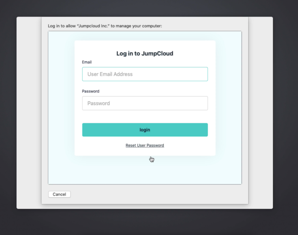 jumpcloud login screen