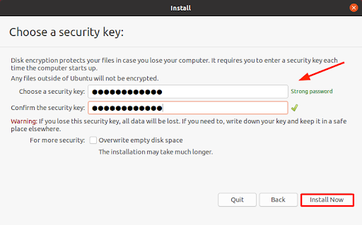 Ubuntu 20.04 full disk encryption choose security key