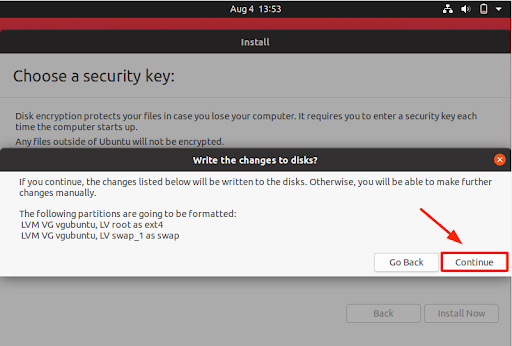 Ubuntu 20.04 full disk encryption choose security key complete step