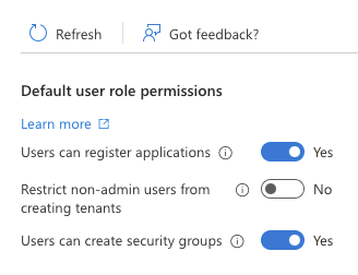 Default user role permissions