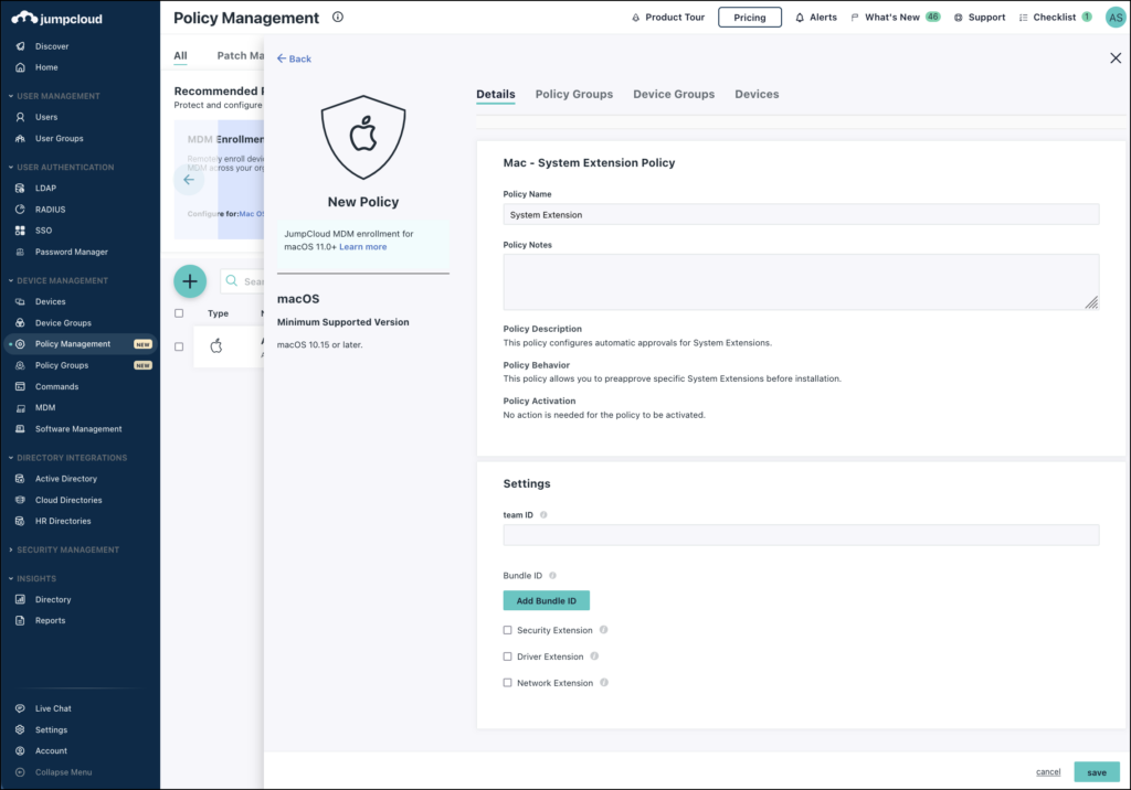 Create a Mac System Extension Policy - JumpCloud