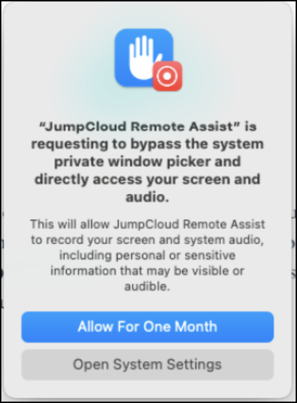 Image of Permission Prompt in macOS for Remote Assist