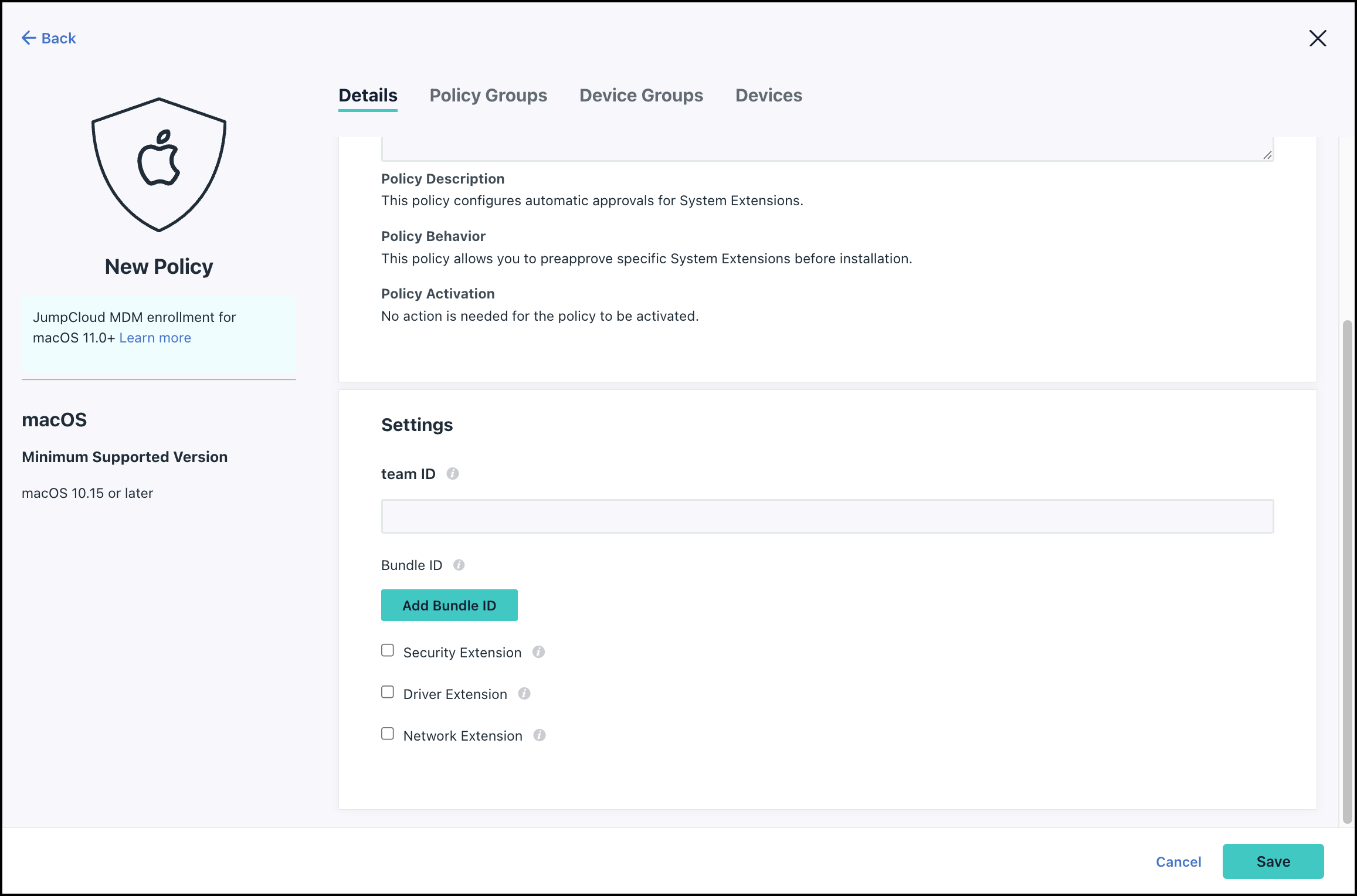 The image displays the Mac extension policy.