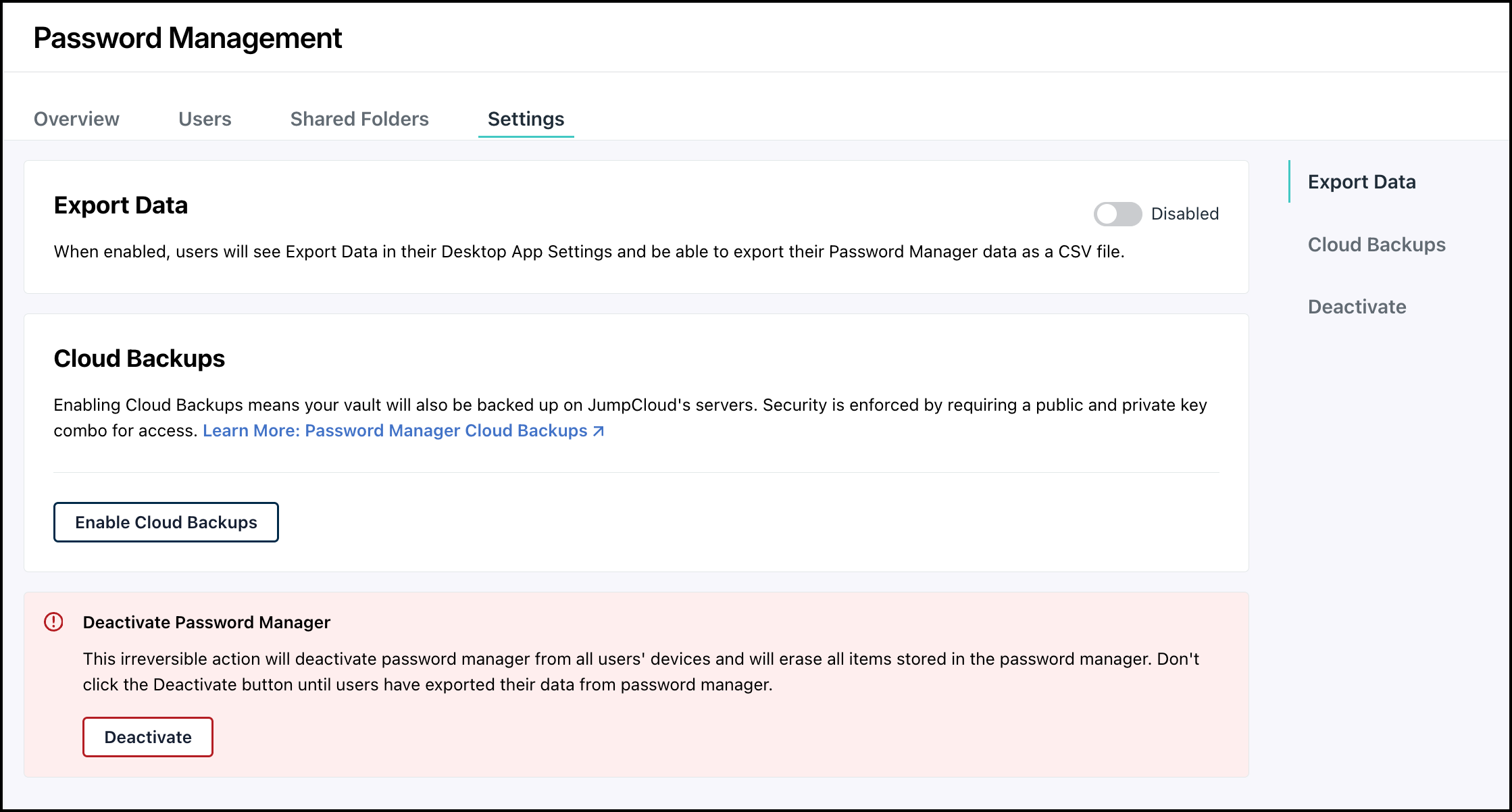 The image displays the Password Management tab