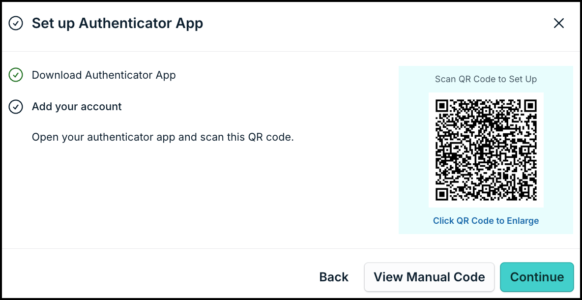 Set up authenticator app dialog