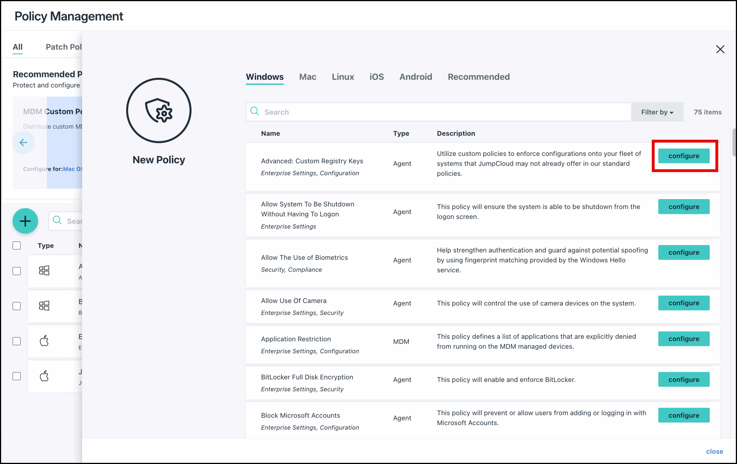 The image displays the policy creation page.