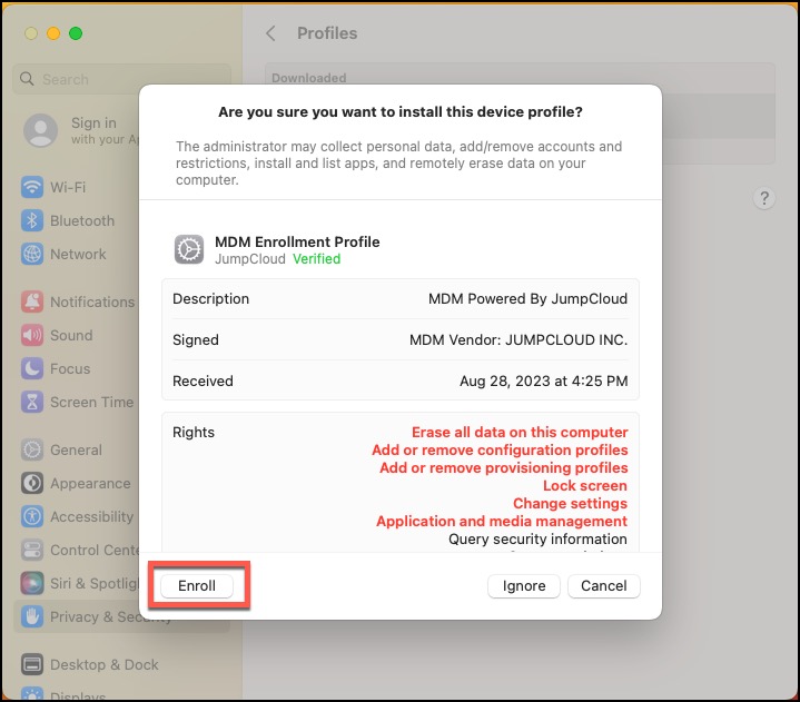 ventura system settings for mdm