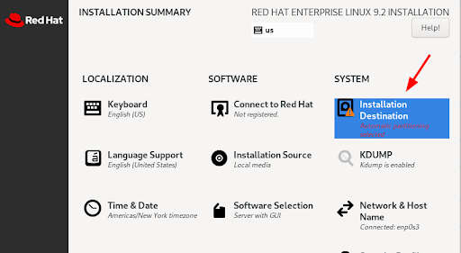 Red Hat installation summary