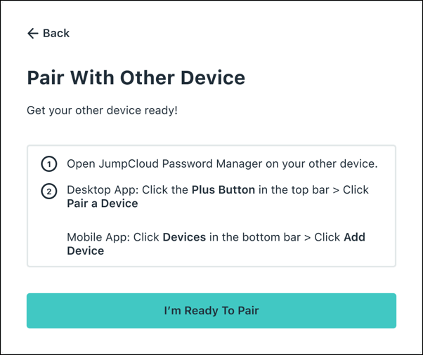 reactivation screen telling user to get their other device ready for pairing