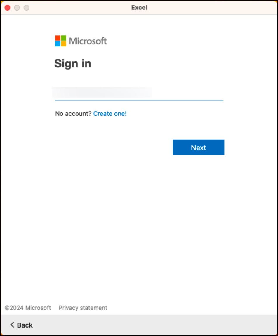 Sign in to O365 application on desktop (macOS).