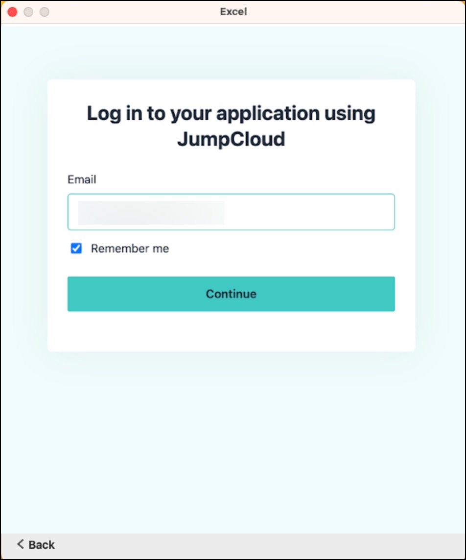Redirected to JumpCloud SSO to sign in to O365 application on desktop (macOS).