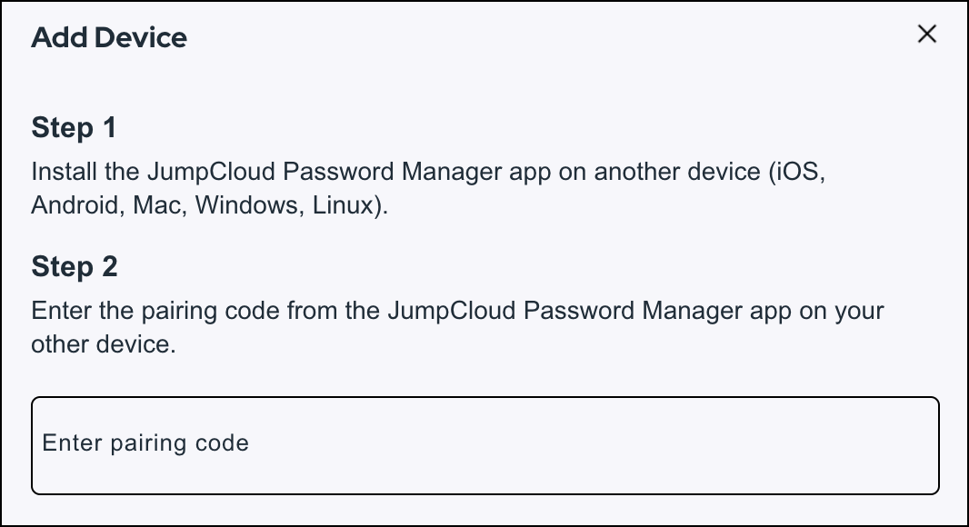 Add a device dialog in Password Manager desktop app.