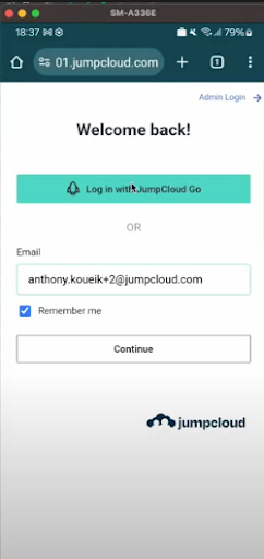 mobile device trust. JumpCloud login screen on mobile