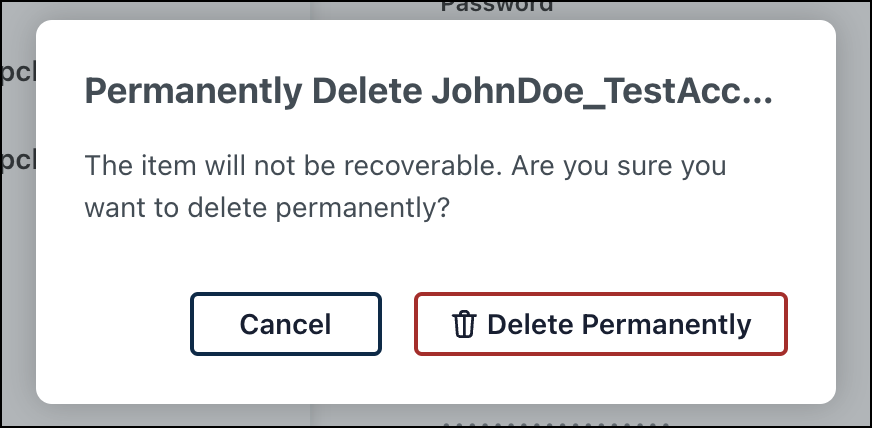 Delete permanently confirmation modal