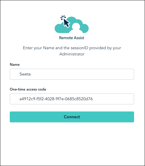 Image of Remote Assist End User one time access code