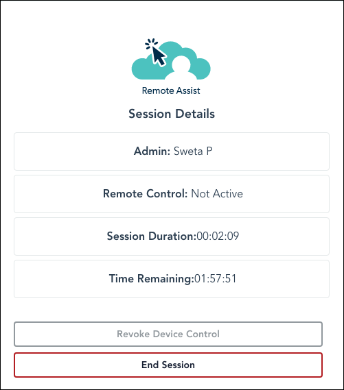 Image of Session Details End User window