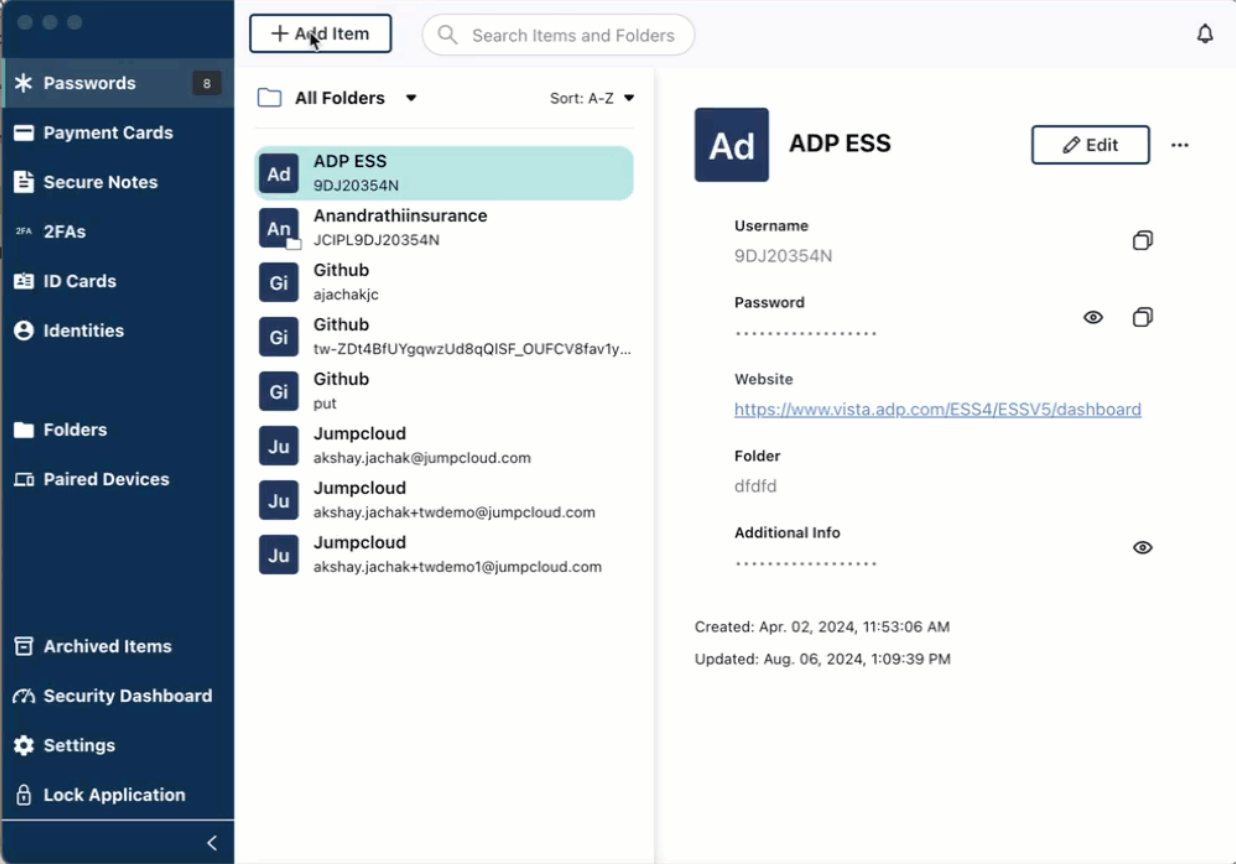 A compilation of images displaying the process to add a personal folder in password manager app