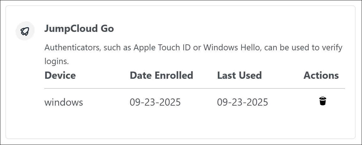 A screen showing JumpCloud Go details in user portal