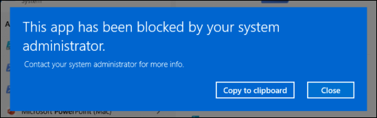 App Restriction message Windows