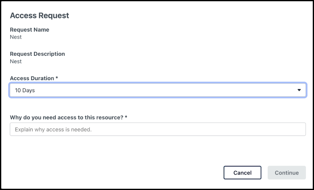 This image displays the Access Duration option in Access Requests