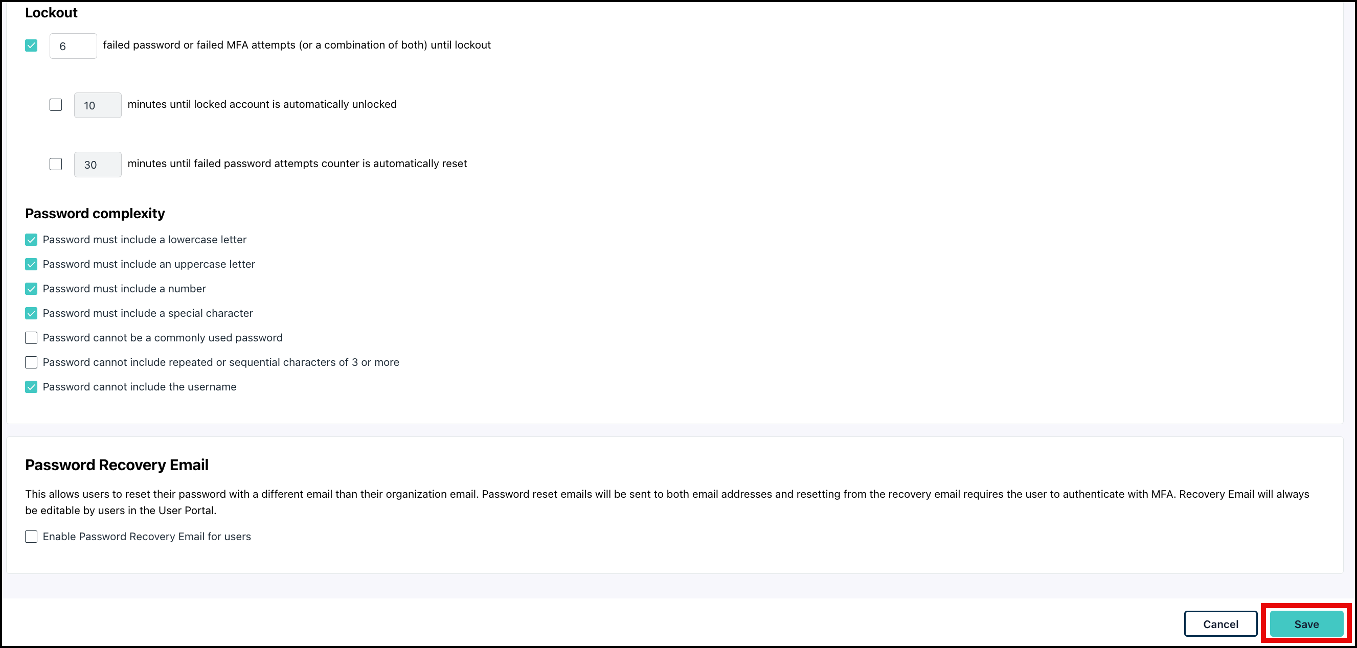 Password Policies Password  Settings section.