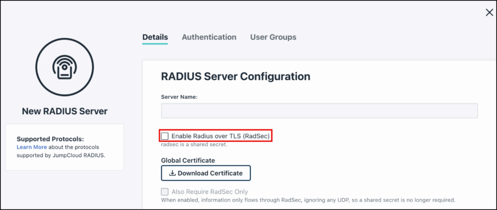 RadSec Configuration for RADIUS - JumpCloud