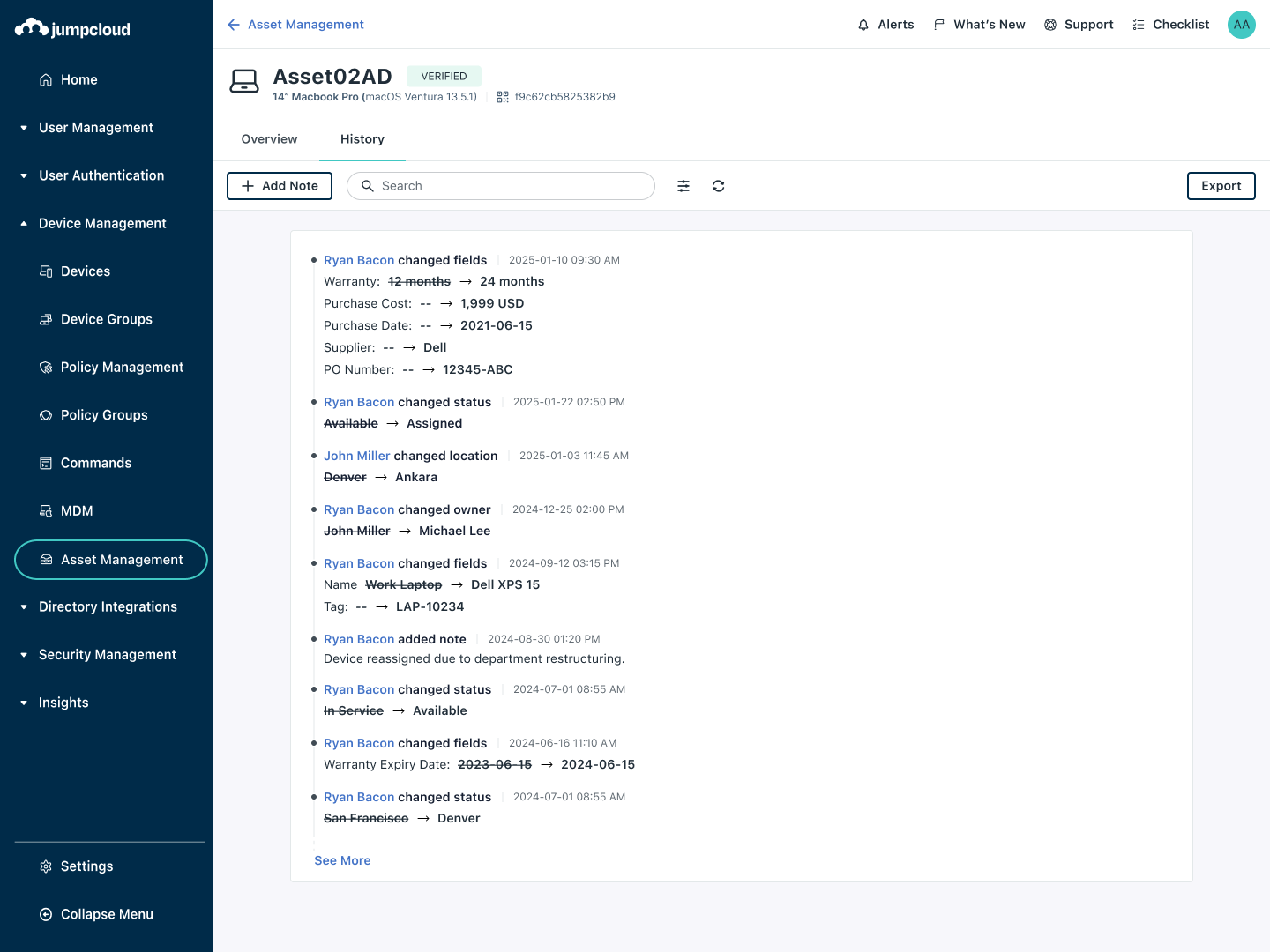 DeviceManagement AssetManagement DeviceHistory