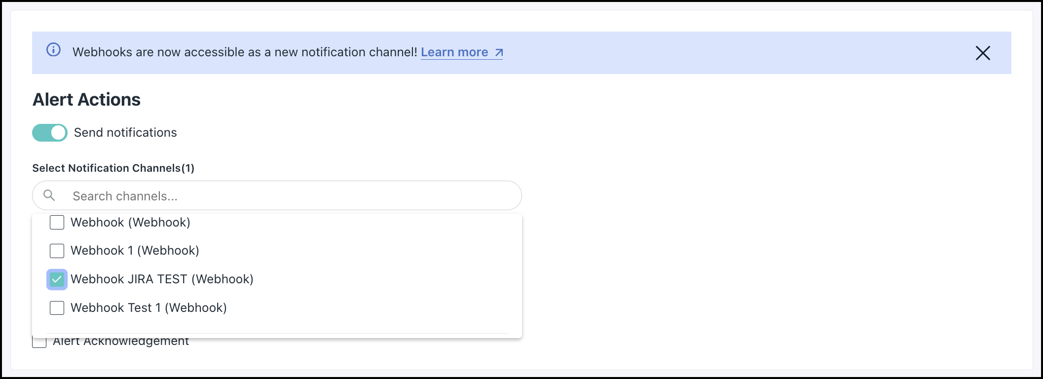 This image displays the alert actions section.