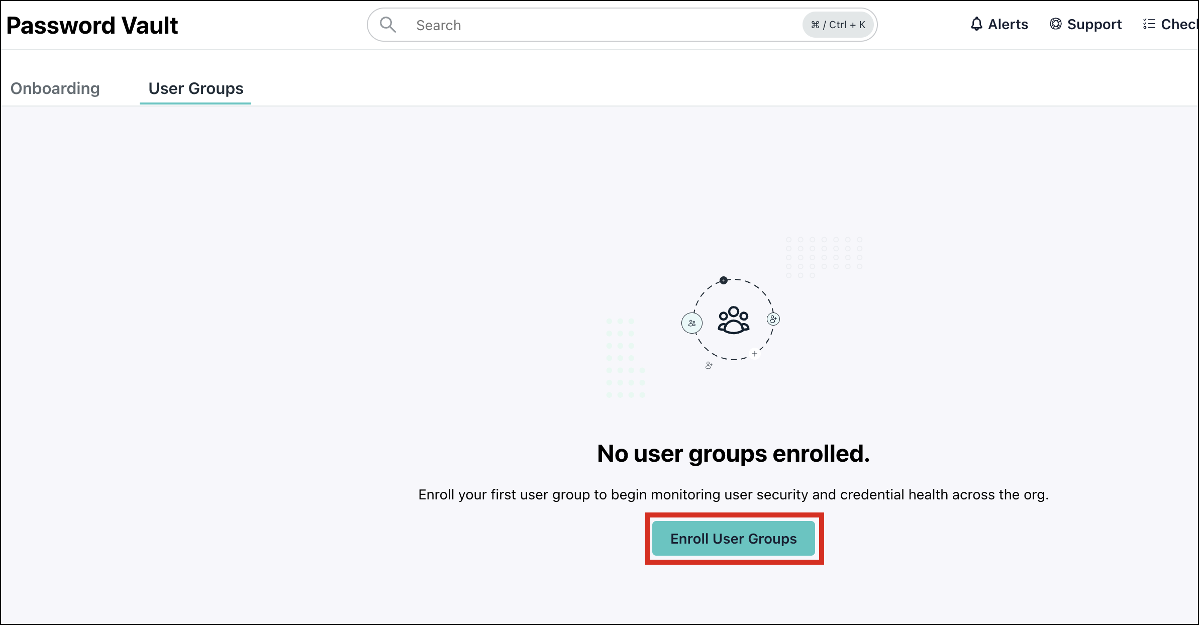 A screenshot showing the User Groups tab in Password Vault