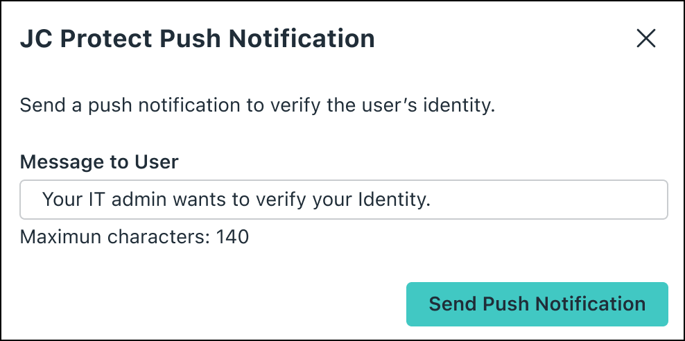 A screenshot showing the Send Push Notification pop-up window.