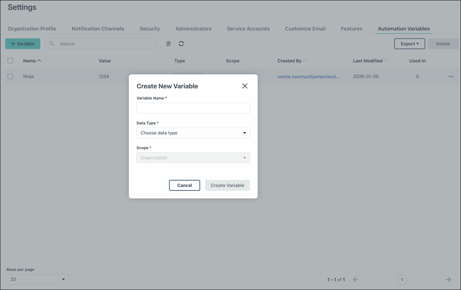Manage Variables - JumpCloud