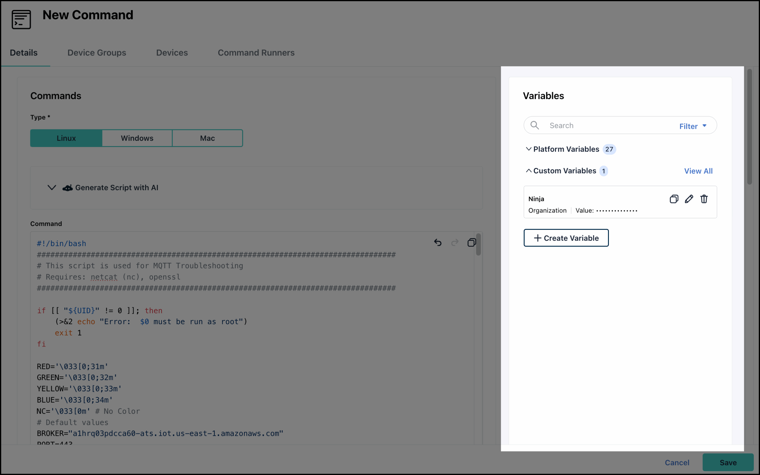 This image displays the variables section.
