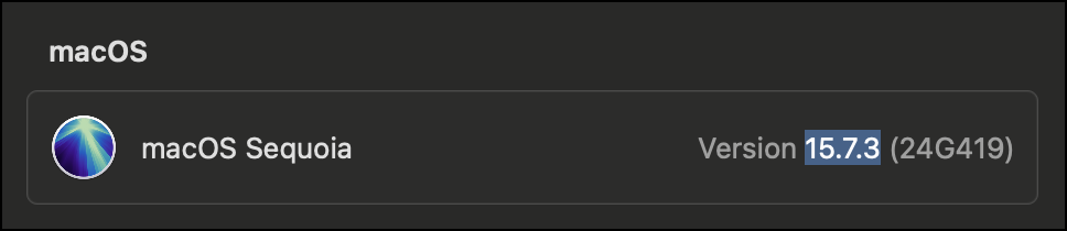 A screenshot showing macOS version in