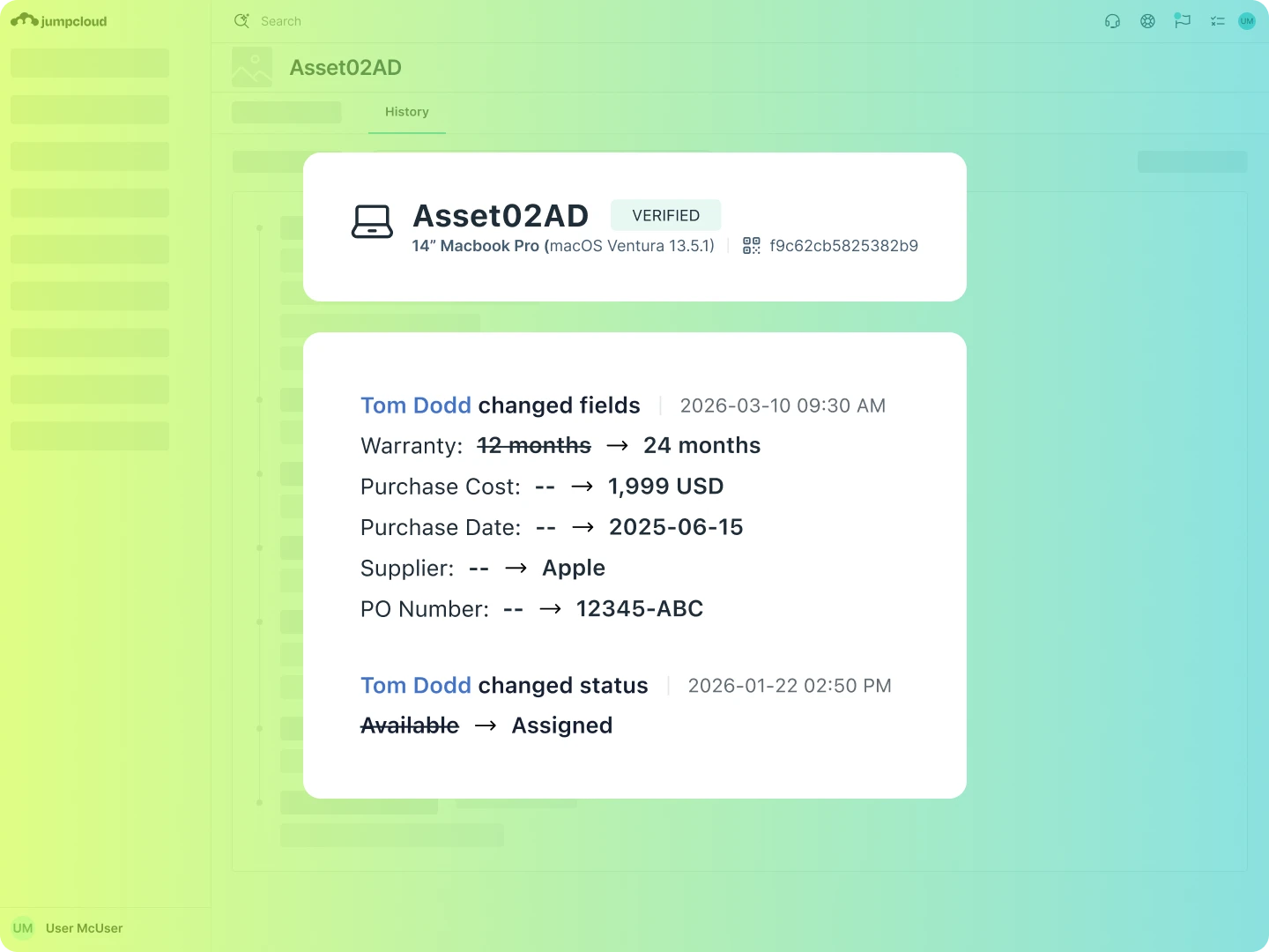 This is a n Asset02AD screenshot for the JumpCloud Platform.