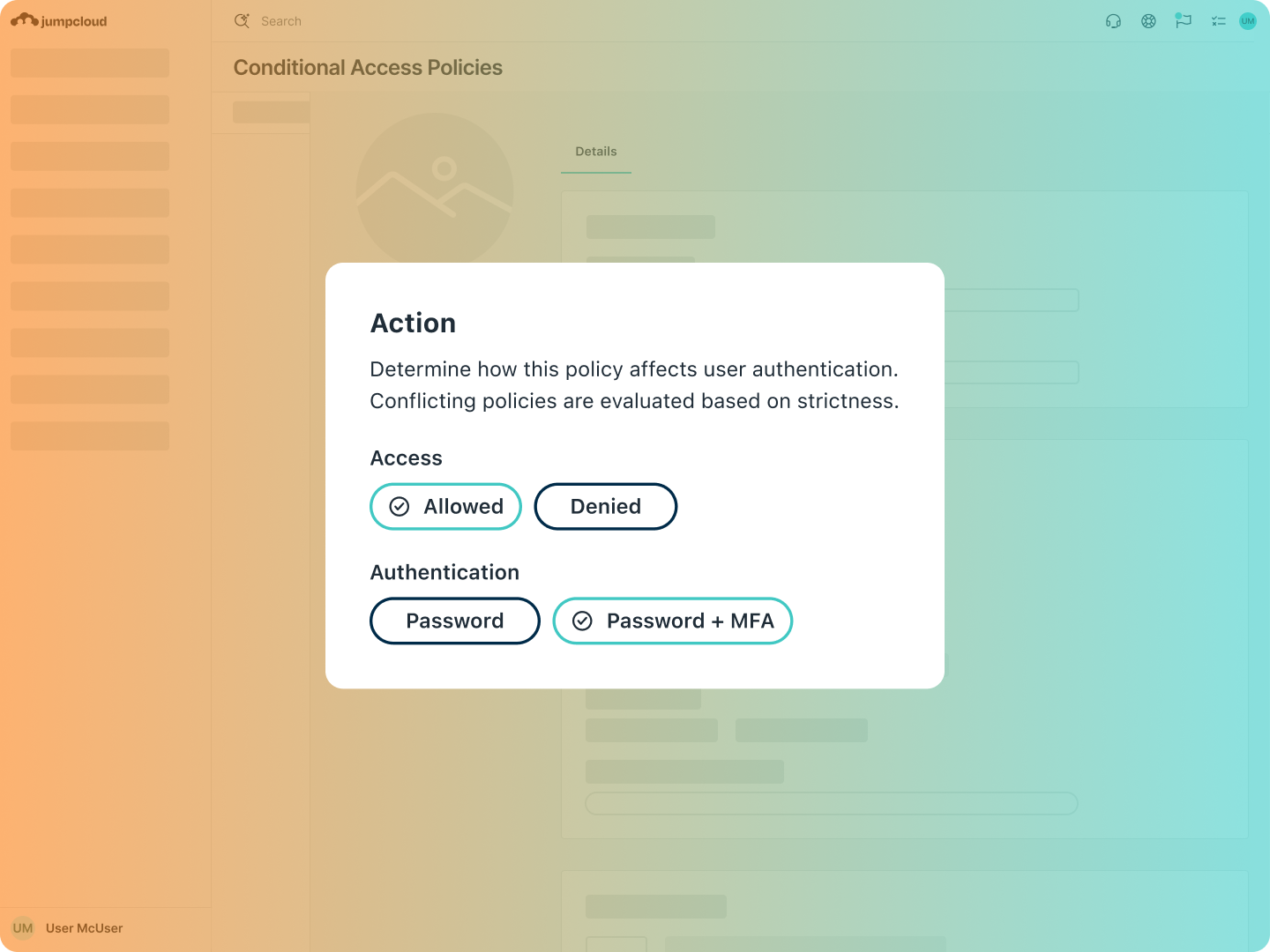 Product Screenshot - Conditional Access Policy Action Choices