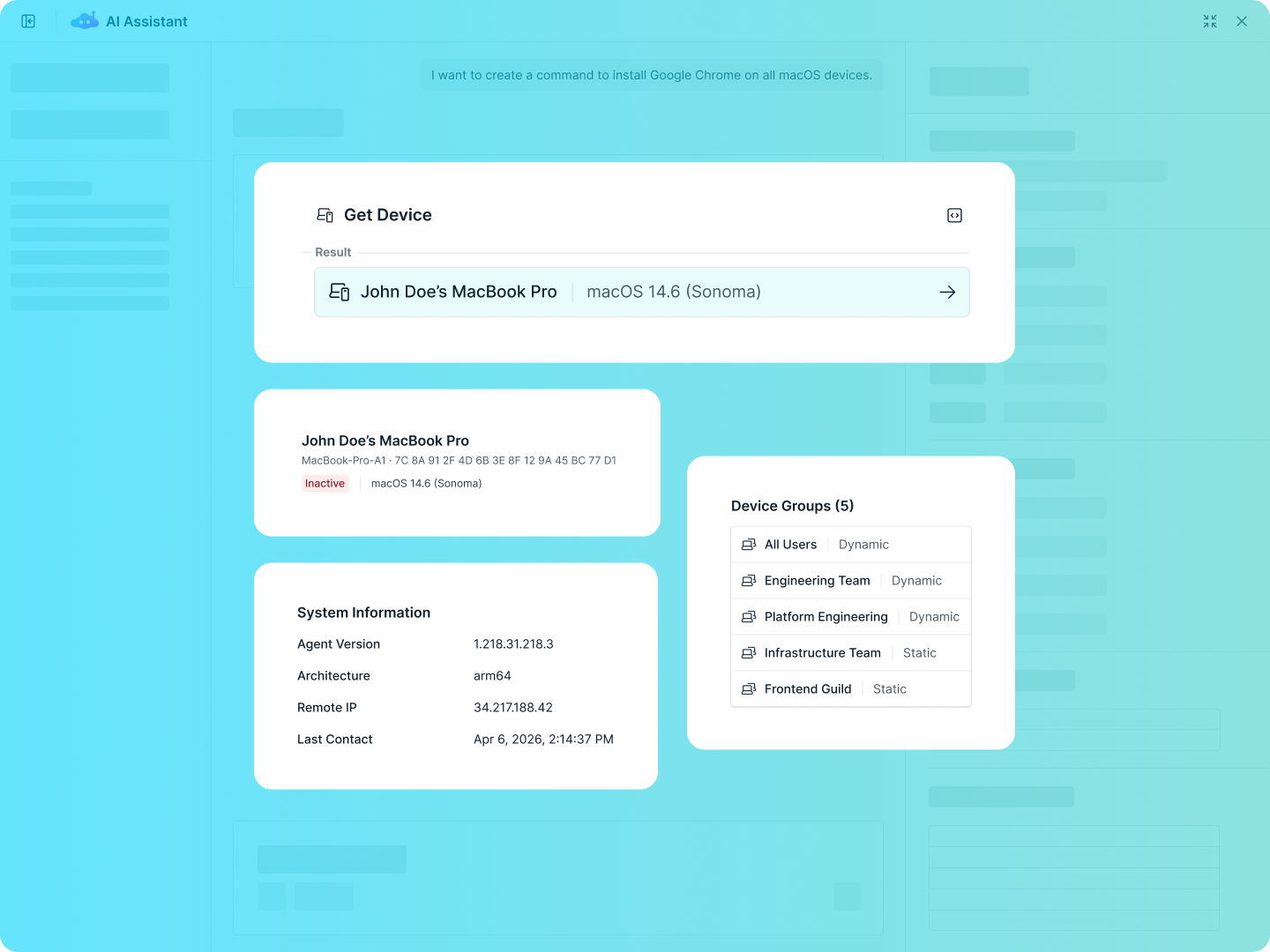 Product Screenshot - Platform AI Assistant Device Detail Pane