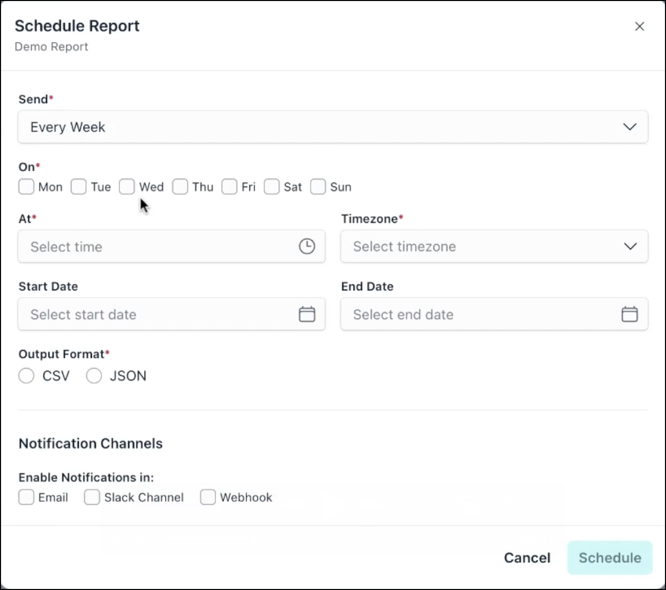 A screenshot showing the Scheduled report settings in JumpCloud admin portal.