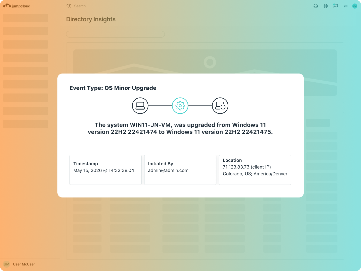 Product Screenshot - OS Upgrade Event
