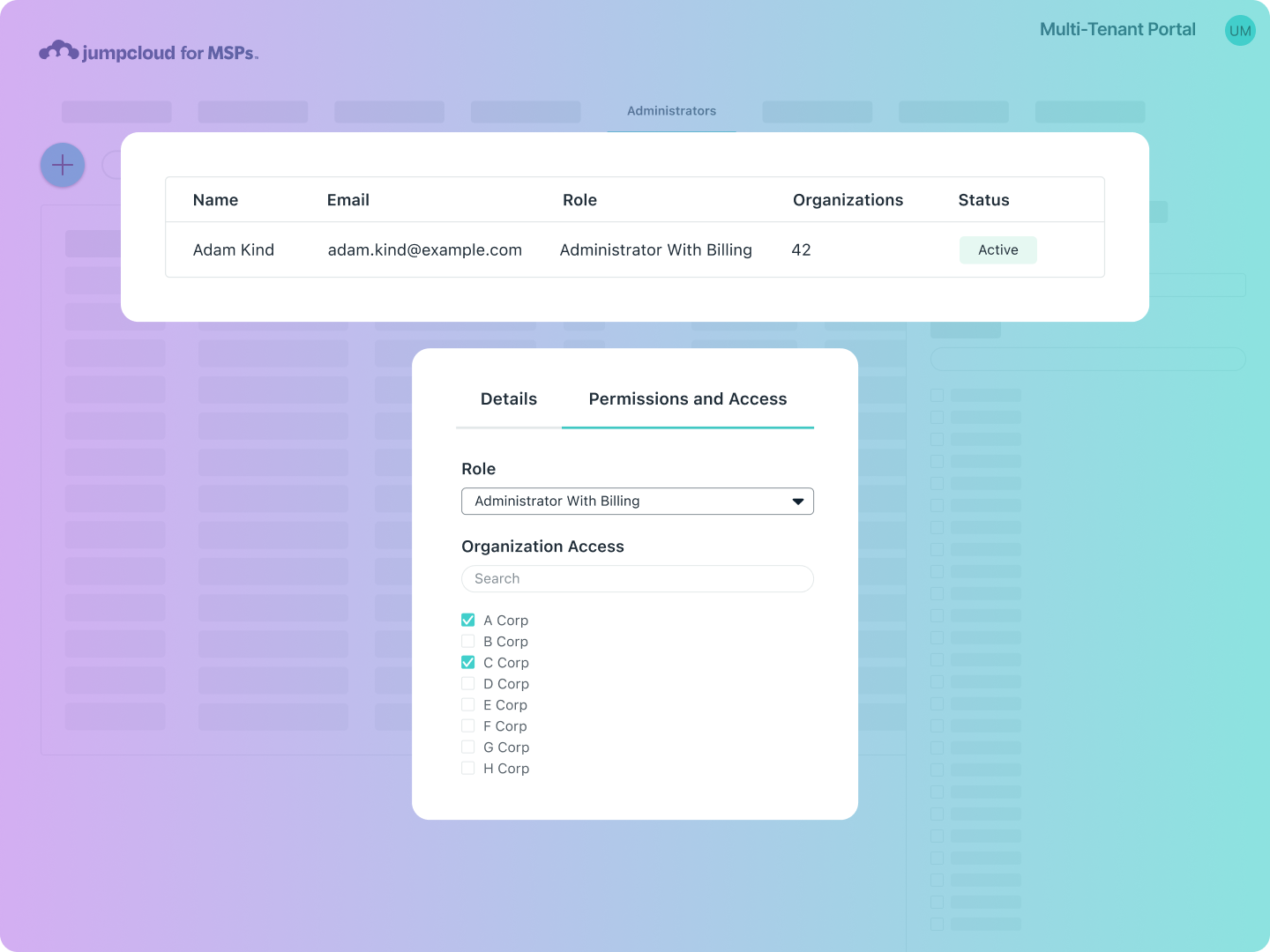 Product Screenshot - MTP Administrators Tab