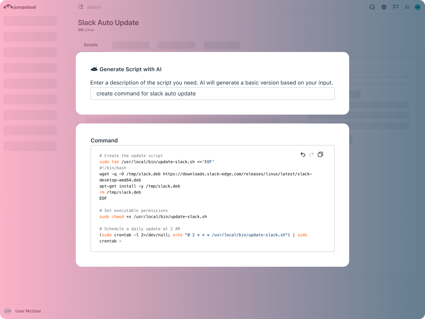 Product Screenshot - AI Command Generation
