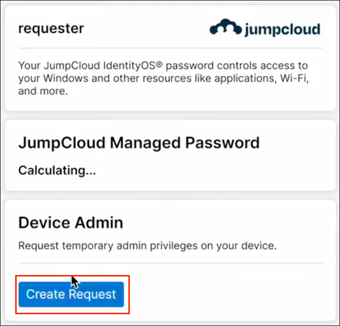 A screenshot showing JumpCloud tray app in Windows.