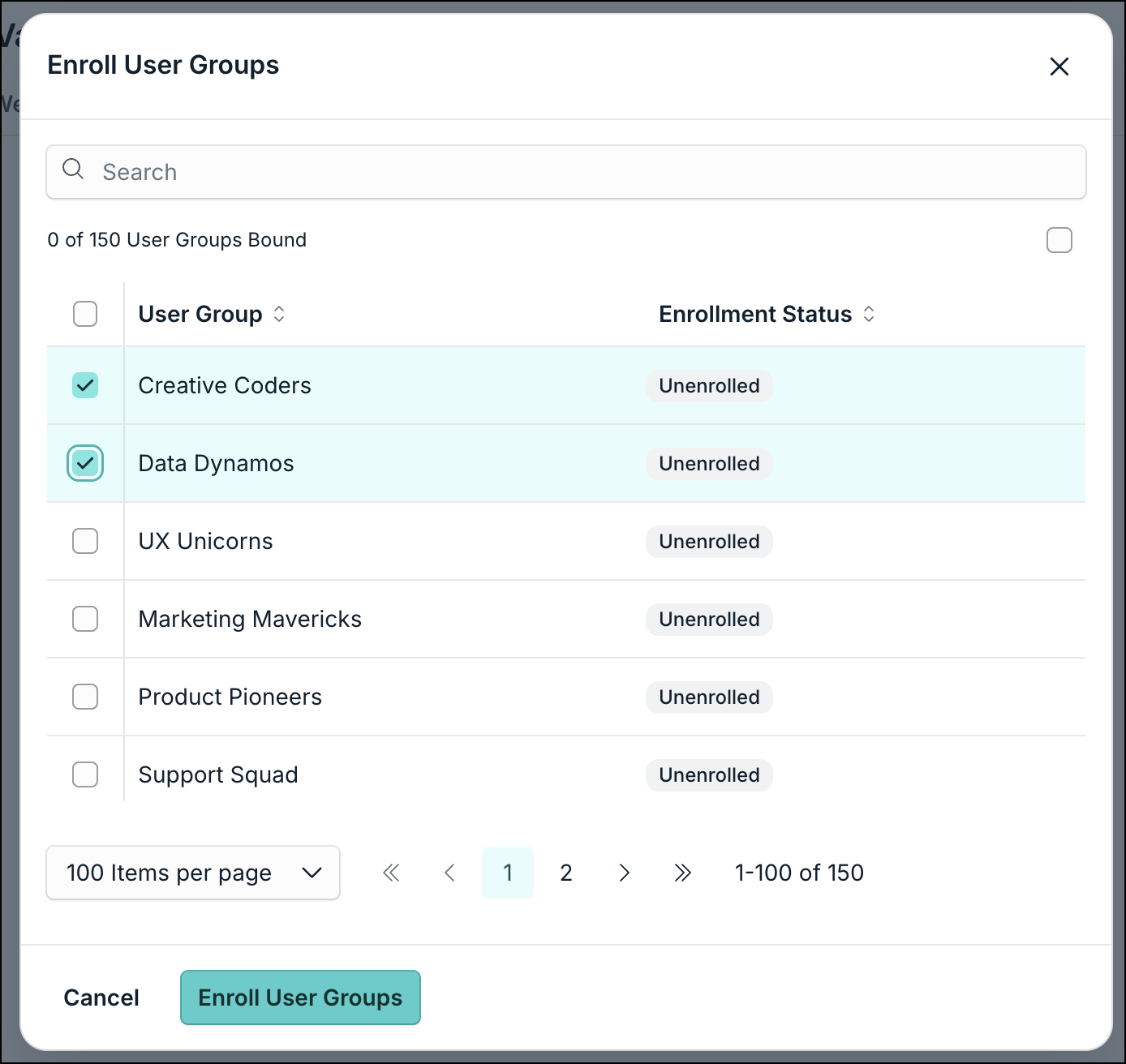 A screenshot showing selection of user groups in password vault.