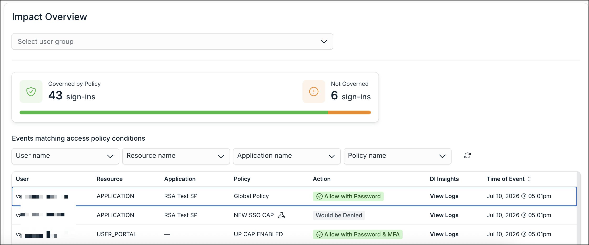 A screenshot showing the Impact Overview section from JumpCloud Admin portal
