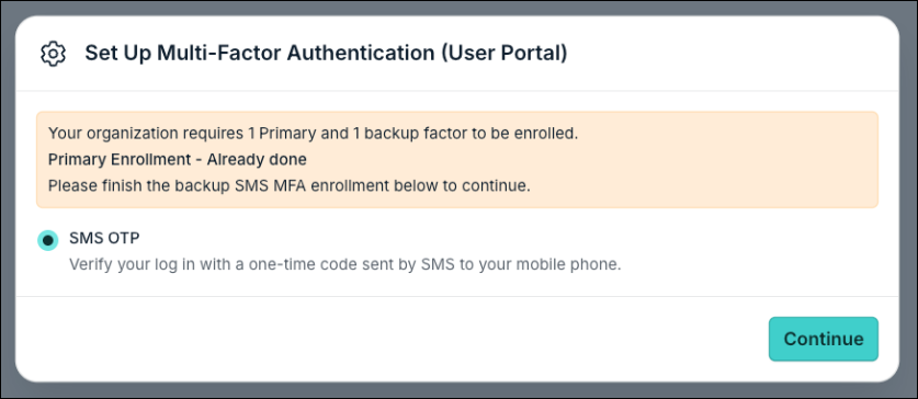 A screenshot showing backup MFA set up page.